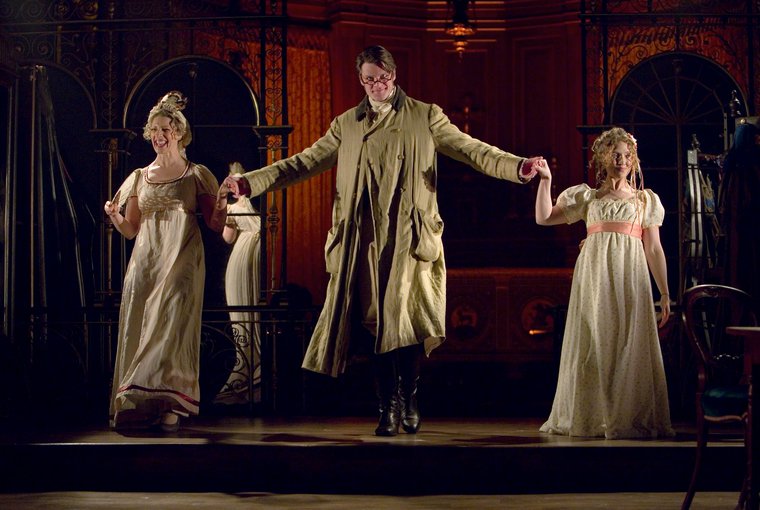 Sarah Gobran, Luke Barton, and April Hughes in PRIDE & PREJUDICE