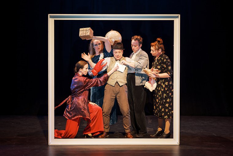 Sarah Olmsted Thomas, Gwen Grastorf, Mark Jaster, Alex Vernon, and Sabrina Mandell in JUXTAPOSE