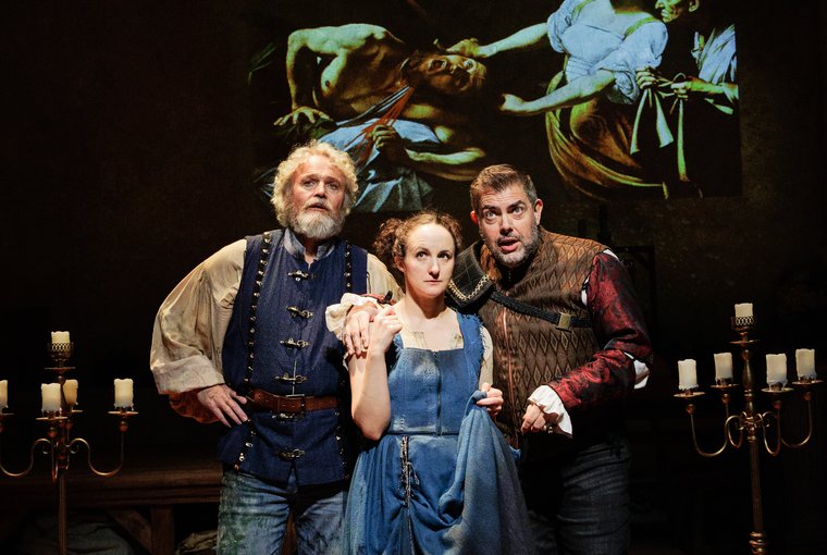 Wynn Harmon, Kate Hamill, and Jason O'Connell in THE LIGHT AND THE DARK